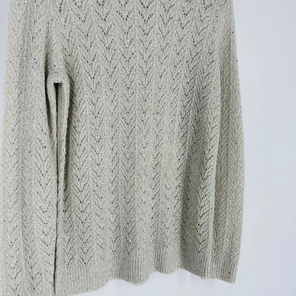Talbots Gray Silver Metallic Sequin Embellished Long Sleeve Crew Neck Sweater M - Picture 3 of 8